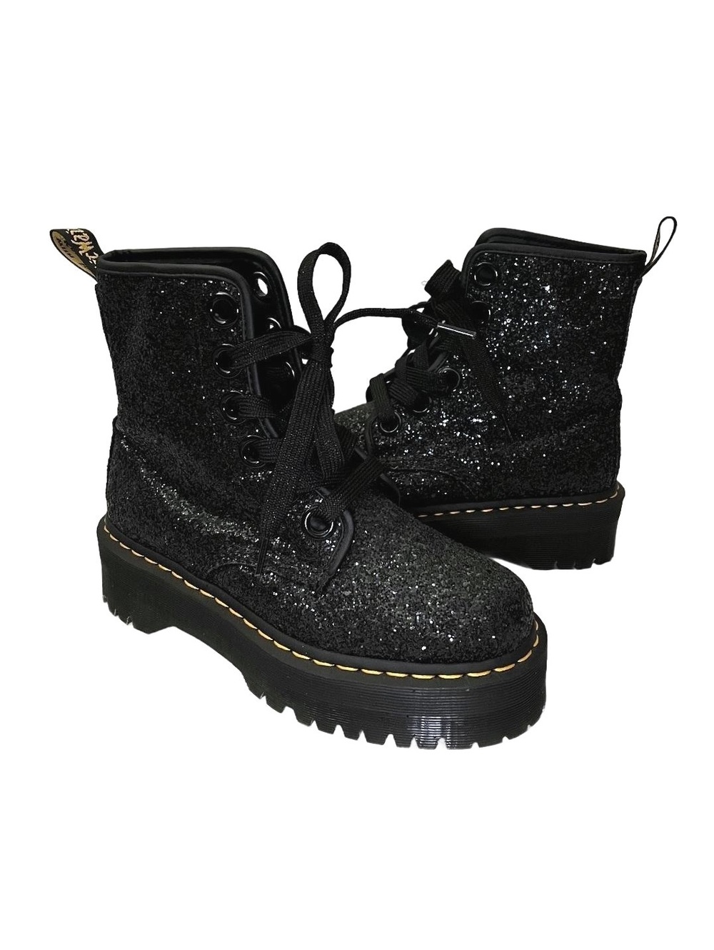 Dr. Martens Molly Glitter Black Combat Boots Women’s Size 8